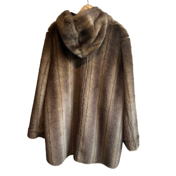 Dennis Basso Reversible Faux Suede and Fur Hooded Coat Brown M - Picture 10 of 14